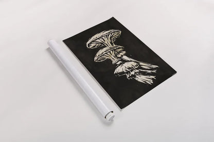 Mystical Halloween Mushrooms I by Mary Urban. shown as a rolled paper print. Available as archival giclee rolled canvas, fine art paper, or poster print. SKU 90046h.