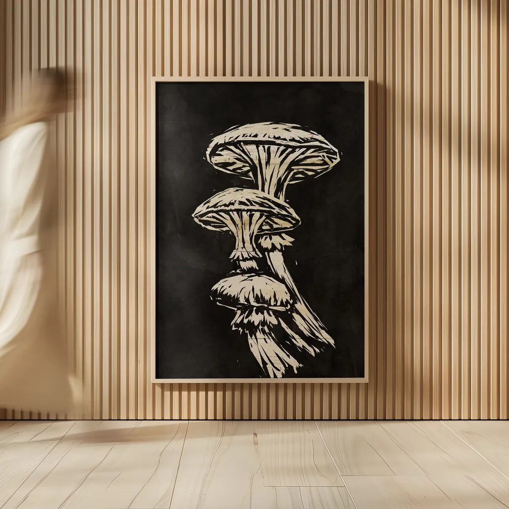 Mystical Halloween Mushrooms I by Mary Urban. shown as over sized large wall art. Available as an archival giclee rolled canvas, fine art paper, or poster print. SKU 90046h.
