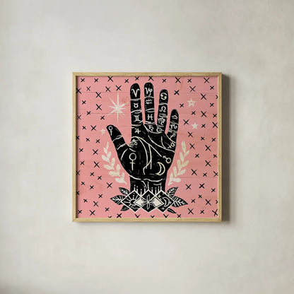 Mystical Halloween Pink I by Mary Urban. Shown in a natural wood glass frame for a timeless modern aesthetic. Available as an archival giclee rolled canvas, fine art paper, or poster print. SKU 42010a.