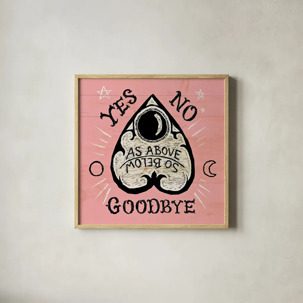 Mystical Halloween Pink II by Mary Urban. Shown in a natural wood glass frame for a timeless modern aesthetic. Available as an archival giclee rolled canvas, fine art paper, or poster print. SKU 42011a.