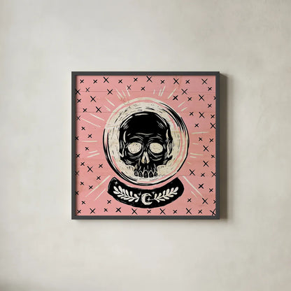 Mystical Halloween Pink III by Mary Urban. Shown in a sleek black glass frame for a contemporary gallery look. Available as an archival giclee rolled canvas, fine art paper, or poster print. SKU 42012a.