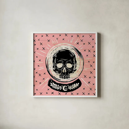 Mystical Halloween Pink III by Mary Urban. Shown in a crisp white glass frame for a clean and minimalist style. Available as an archival giclee rolled canvas, fine art paper, or poster print. SKU 42012a.