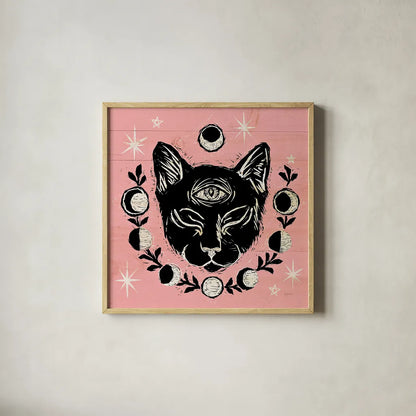 Mystical Halloween Pink IV by Mary Urban. Shown in a natural wood glass frame for a timeless modern aesthetic. Available as an archival giclee rolled canvas, fine art paper, or poster print. SKU 42013a.