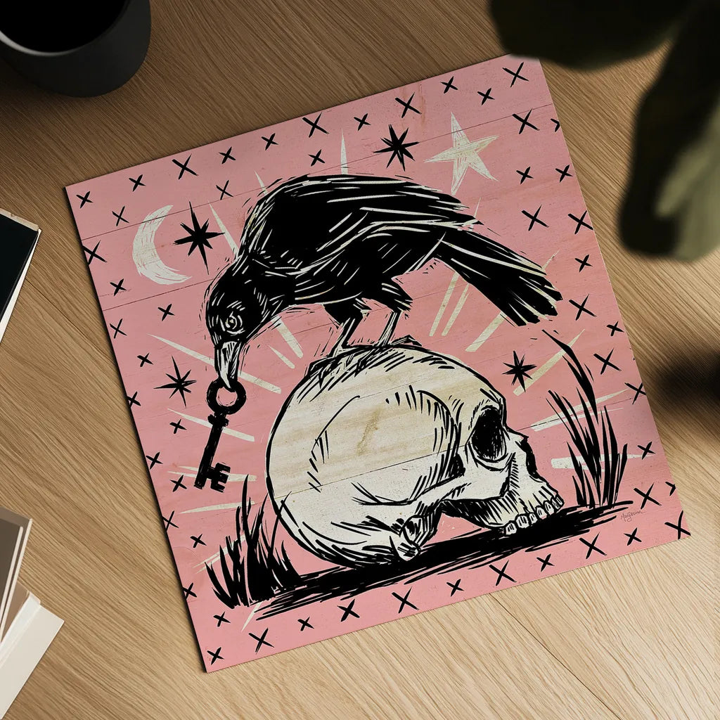 Mystical Halloween Pink V by Mary Urban. Shown as a detailed flat fine art print, highlighting archival giclee quality. Available as an archival giclee rolled canvas, fine art paper, or poster print. SKU 48093a.