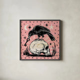 Mystical Halloween Pink V by Mary Urban. Shown in a sleek black glass frame for a contemporary gallery look. Available as an archival giclee rolled canvas, fine art paper, or poster print. SKU 48093a.
