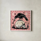 Mystical Halloween Pink V by Mary Urban. Shown in a crisp white glass frame for a clean and minimalist style. Available as an archival giclee rolled canvas, fine art paper, or poster print. SKU 48093a.