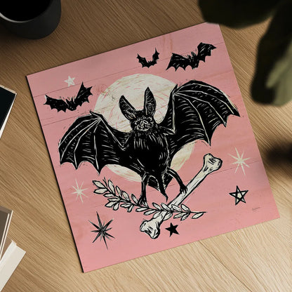 Mystical Halloween Pink VI by Mary Urban. Shown as a detailed flat fine art print, highlighting archival giclee quality. Available as an archival giclee rolled canvas, fine art paper, or poster print. SKU 48094a.