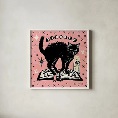 Mystical Halloween Pink VII by Mary Urban. Shown in a crisp white glass frame for a clean and minimalist style. Available as an archival giclee rolled canvas, fine art paper, or poster print. SKU 48095a.