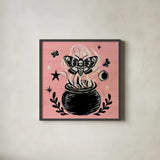 Mystical Halloween Pink VIII by Mary Urban. Shown in a sleek black glass frame for a contemporary gallery look. Available as an archival giclee rolled canvas, fine art paper, or poster print. SKU 48096a.