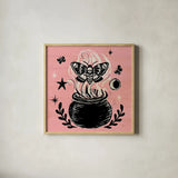 Mystical Halloween Pink VIII by Mary Urban. Shown in a natural wood glass frame for a timeless modern aesthetic. Available as an archival giclee rolled canvas, fine art paper, or poster print. SKU 48096a.