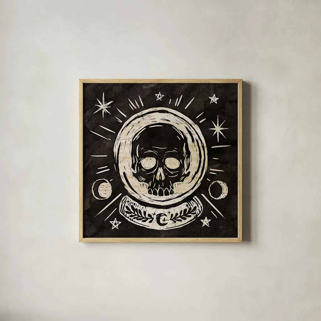 Mystical Halloween Wood III by Mary Urban. Shown in a natural wood glass frame for a timeless modern aesthetic. Available as an archival giclee rolled canvas, fine art paper, or poster print. SKU 42016a.