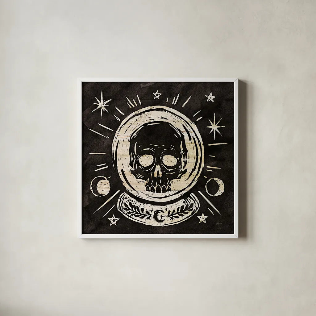 Mystical Halloween Wood III by Mary Urban. Shown in a crisp white glass frame for a clean and minimalist style. Available as an archival giclee rolled canvas, fine art paper, or poster print. SKU 42016a.