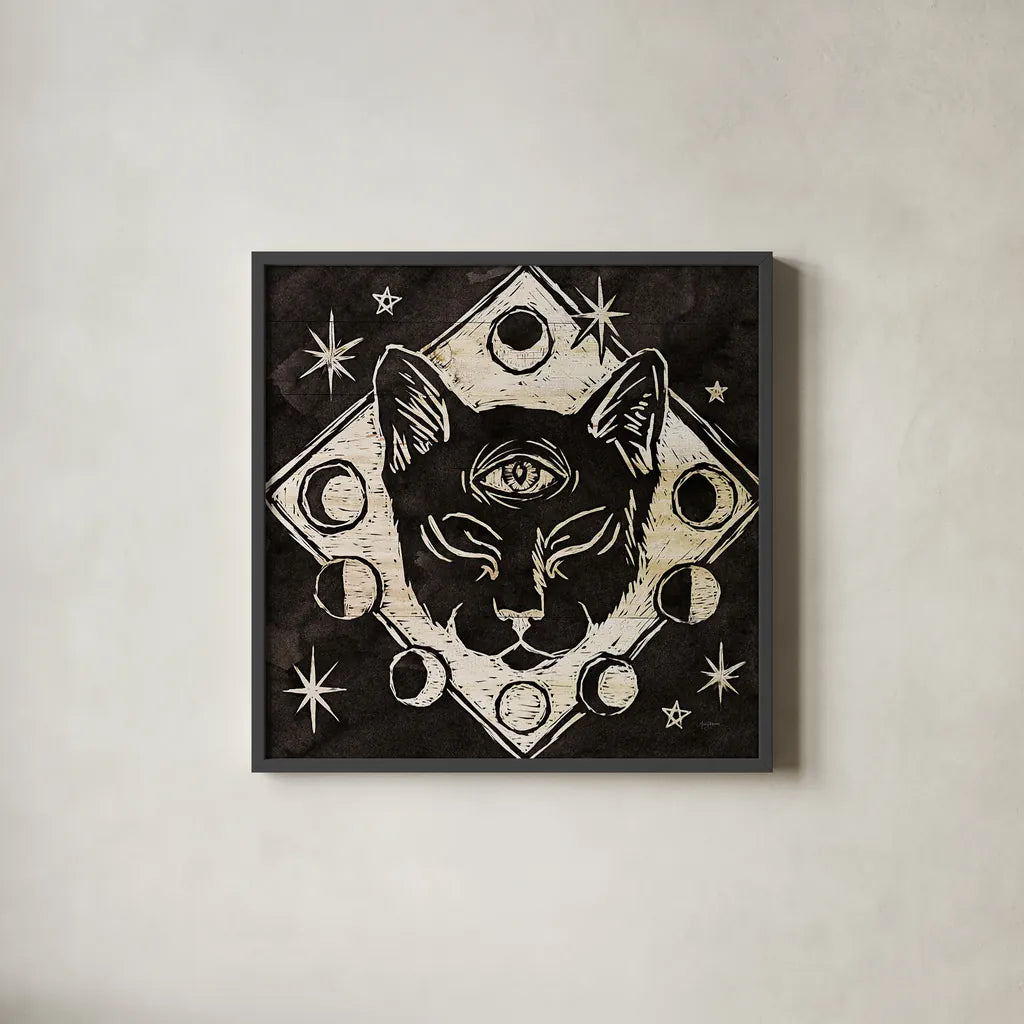 Mystical Halloween Wood IV by Mary Urban. Shown in a sleek black glass frame for a contemporary gallery look. Available as an archival giclee rolled canvas, fine art paper, or poster print. SKU 42017a.