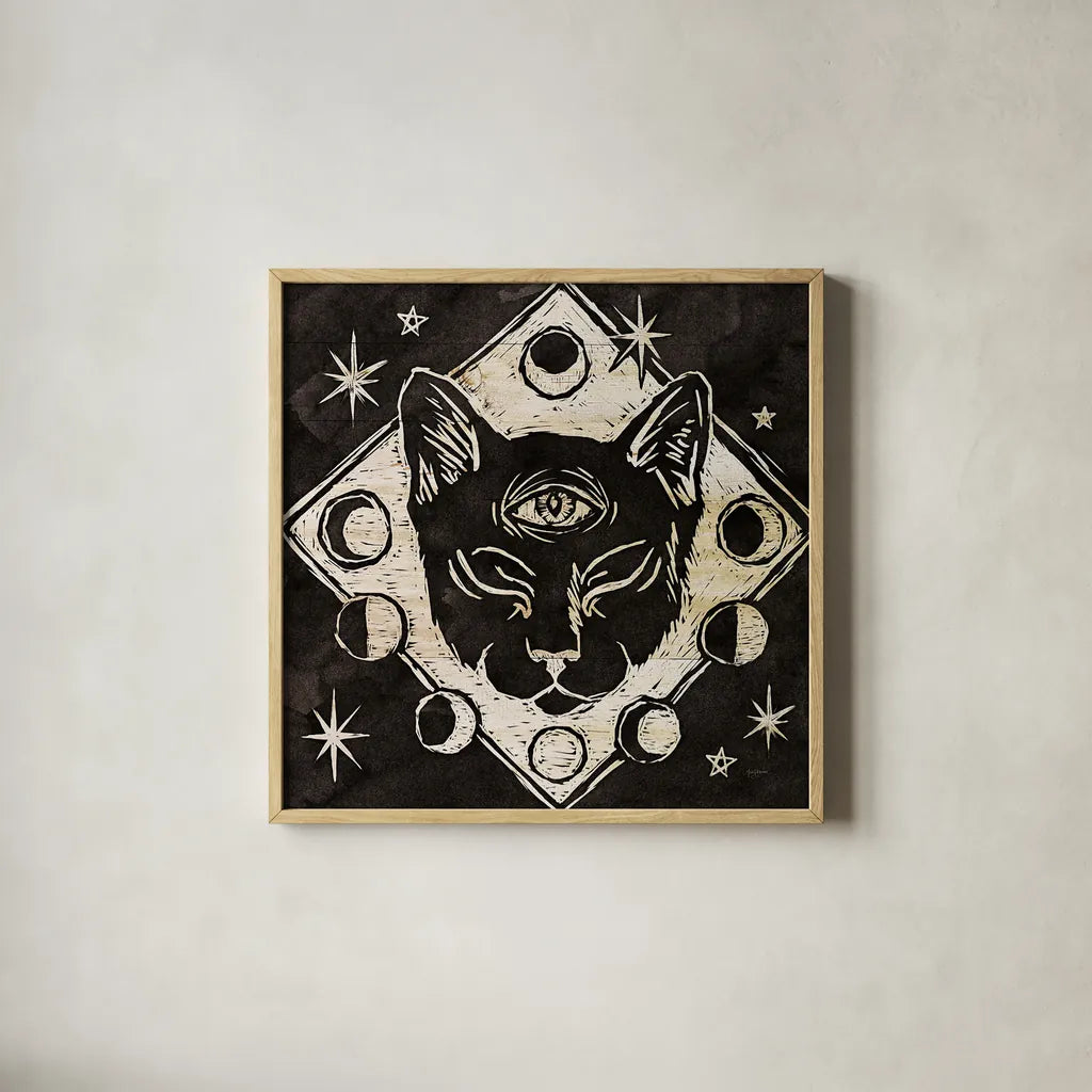 Mystical Halloween Wood IV by Mary Urban. Shown in a natural wood glass frame for a timeless modern aesthetic. Available as an archival giclee rolled canvas, fine art paper, or poster print. SKU 42017a.