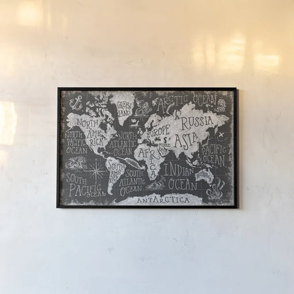 Mythical Map I by Mary Urban. shown as a paper print in a black flame. Available as a archival giclee rolled canvas, fine art paper, or poster print. SKU 30732i.