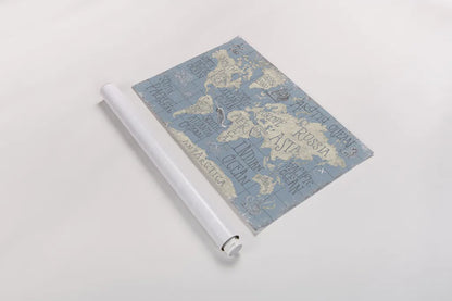 Mythical Map I Blue by Mary Urban. shown as a rolled paper print. Available as archival giclee rolled canvas, fine art paper, or poster print. SKU 33580i.