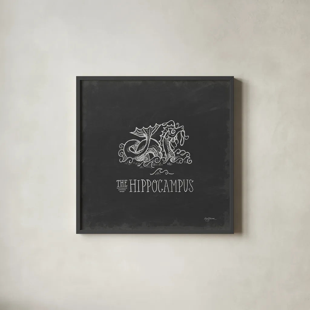 Mythical Map IV by Mary Urban. Shown in a sleek black glass frame for a contemporary gallery look. Available as an archival giclee rolled canvas, fine art paper, or poster print. SKU 30735a.