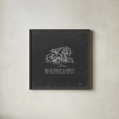 Mythical Map IV by Mary Urban. Shown in a sleek black glass frame for a contemporary gallery look. Available as an archival giclee rolled canvas, fine art paper, or poster print. SKU 30735a.