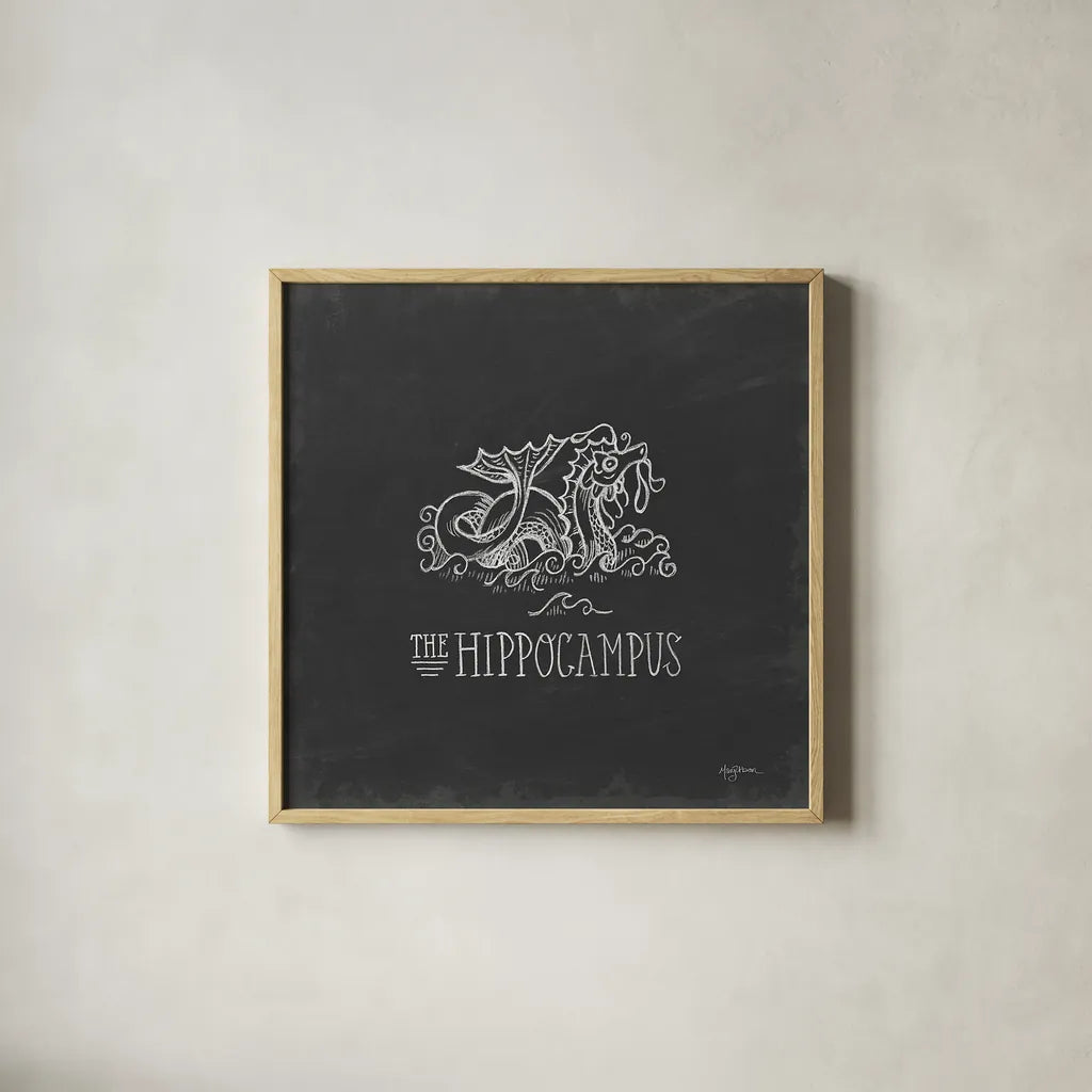 Mythical Map IV by Mary Urban. Shown in a natural wood glass frame for a timeless modern aesthetic. Available as an archival giclee rolled canvas, fine art paper, or poster print. SKU 30735a.