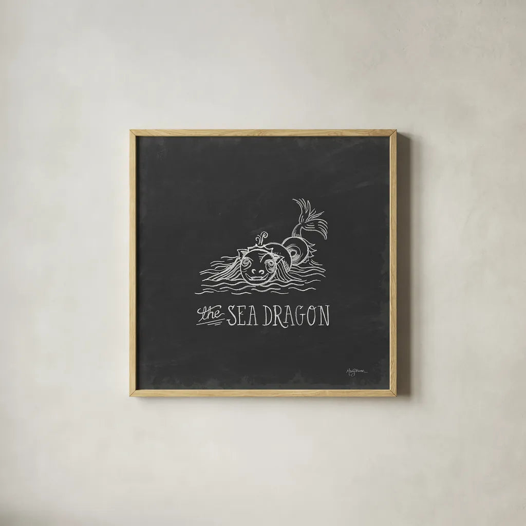 Mythical Map V by Mary Urban. Shown in a natural wood glass frame for a timeless modern aesthetic. Available as an archival giclee rolled canvas, fine art paper, or poster print. SKU 30736a.