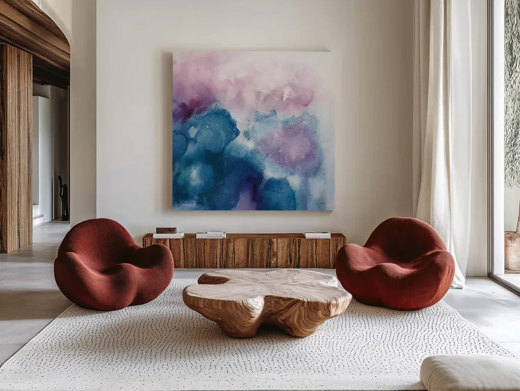 Nebula I Crop by Mary Urban. Shown as extra-large giant wall art in a modern living room. Available as an archival giclee rolled canvas, fine art paper, or poster print. SKU 35921a.
