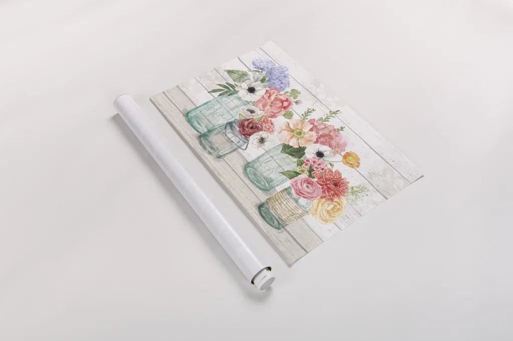 Pastel Flower Market I by Mary Urban. shown as a rolled paper print. Available as archival giclee rolled canvas, fine art paper, or poster print. SKU 54116i.