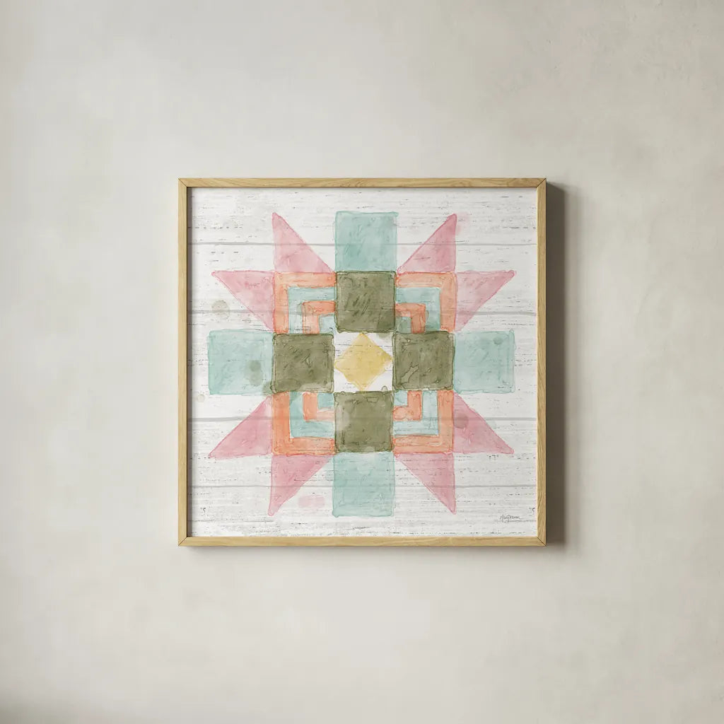 Pastel Flower Market X by Mary Urban. Shown in a natural wood glass frame for a timeless modern aesthetic. Available as an archival giclee rolled canvas, fine art paper, or poster print. SKU 54125a.