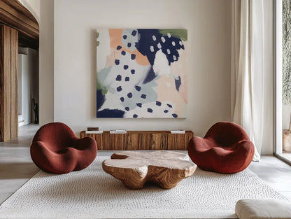 Pastel Life II Crop by Mary Urban. Shown as extra-large giant wall art in a modern living room. Available as an archival giclee rolled canvas, fine art paper, or poster print. SKU 48100a.