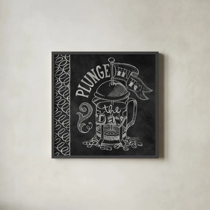 Plunge Into the Day by Mary Urban. Shown in a sleek black glass frame for a contemporary gallery look. Available as an archival giclee rolled canvas, fine art paper, or poster print. SKU 19842a.