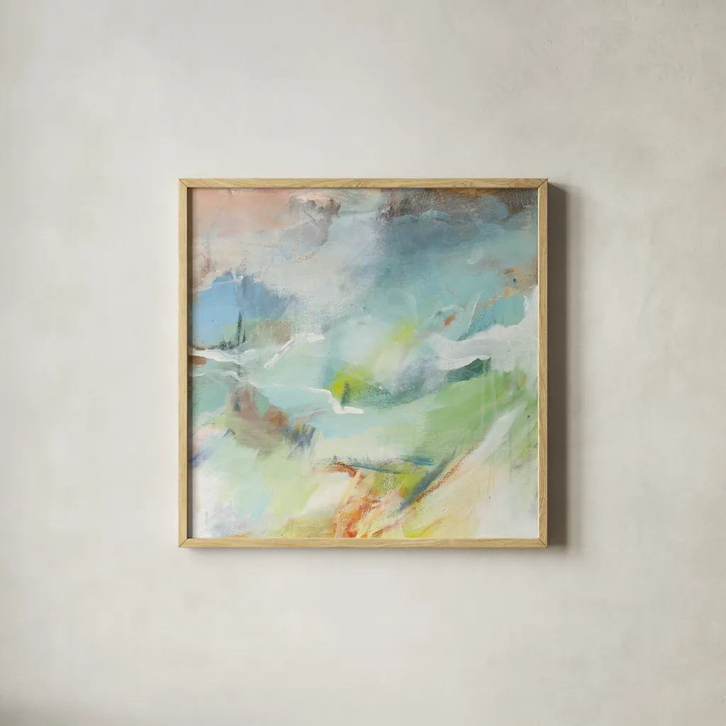 Possibilities II Crop by Mary Urban. Shown in a natural wood glass frame for a timeless modern aesthetic. Available as an archival giclee rolled canvas, fine art paper, or poster print. SKU 57489a.