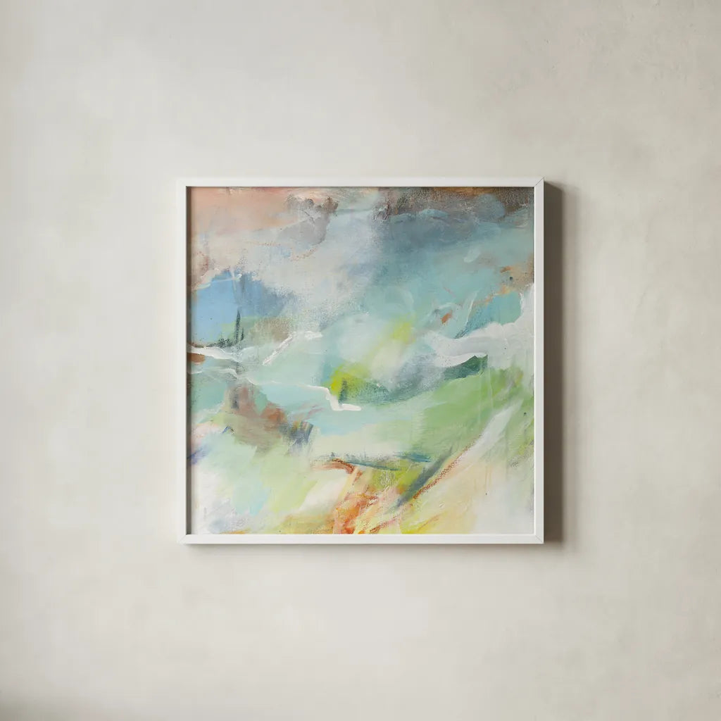 Possibilities II Crop by Mary Urban. Shown in a crisp white glass frame for a clean and minimalist style. Available as an archival giclee rolled canvas, fine art paper, or poster print. SKU 57489a.