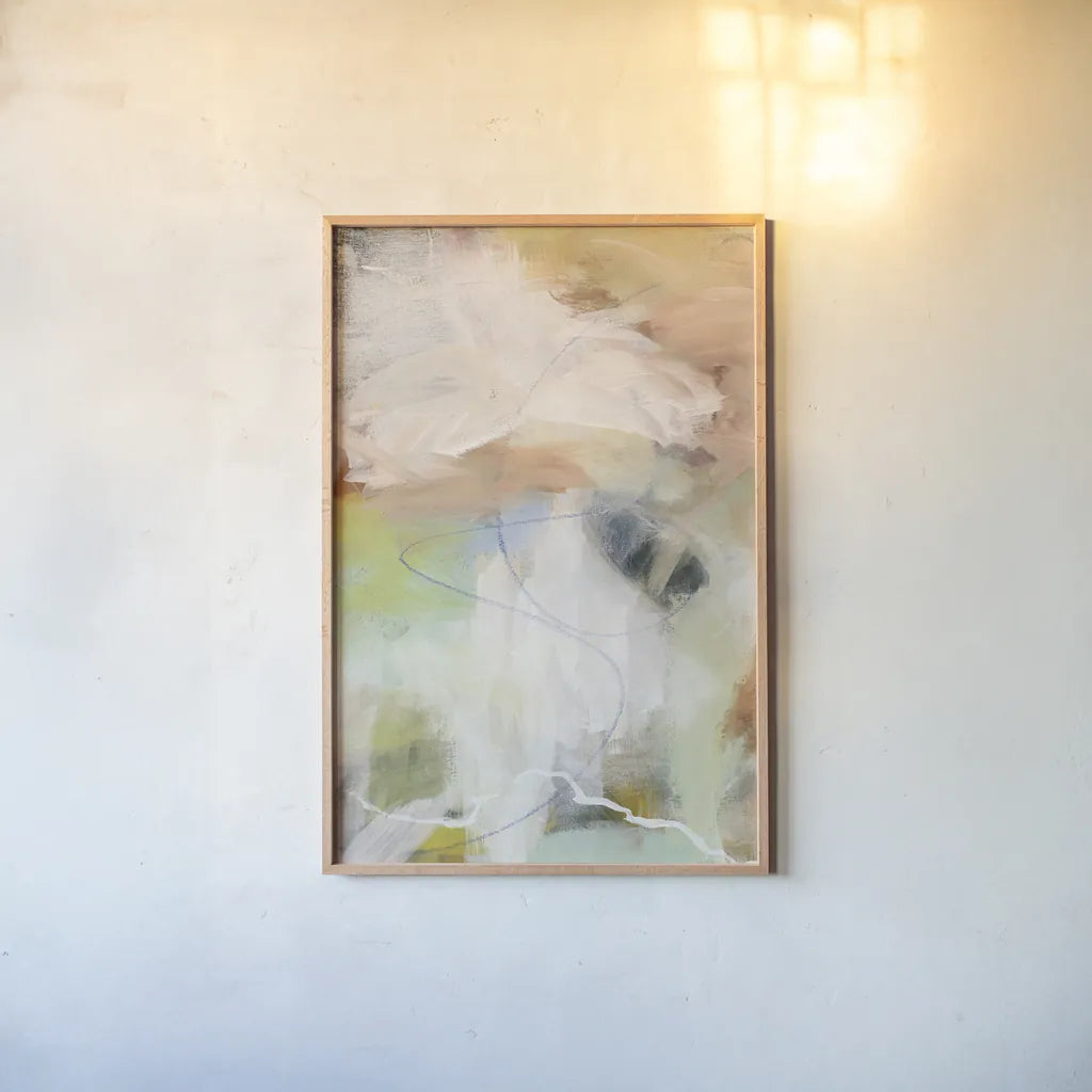 Possibilities II Light by Mary Urban. shown as a paper print in a natural frame. Available as a archival giclee rolled canvas, fine art paper, or poster print. SKU 79819h.