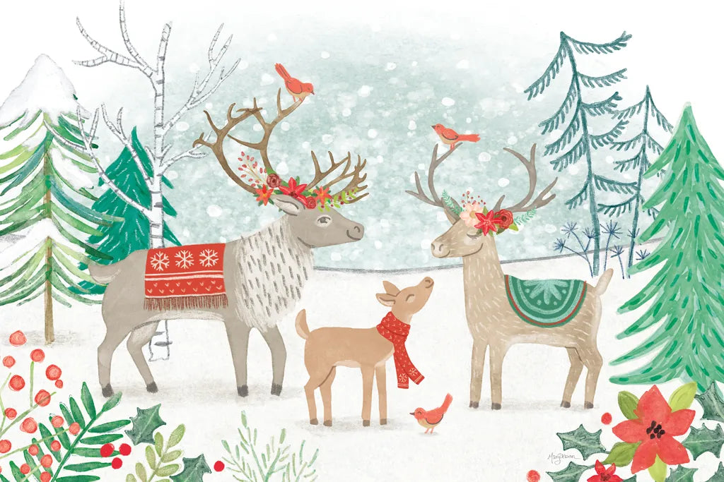 Reindeer Jubilee I by Mary Urban. SKU 57102i. Archival Giclee Fine art print for wall decor.