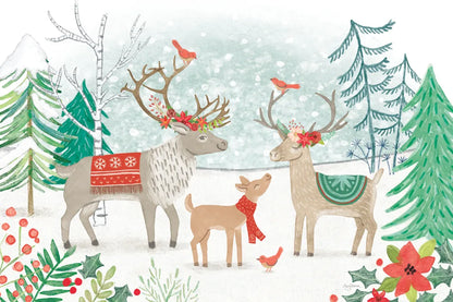 Reindeer Jubilee I by Mary Urban. SKU 57102i. Archival Giclee Fine art print for wall decor.