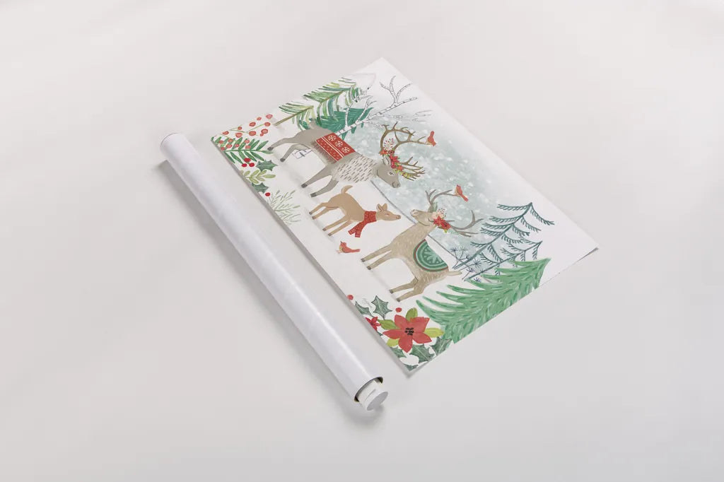 Reindeer Jubilee I by Mary Urban. shown as a rolled paper print. Available as archival giclee rolled canvas, fine art paper, or poster print. SKU 57102i.