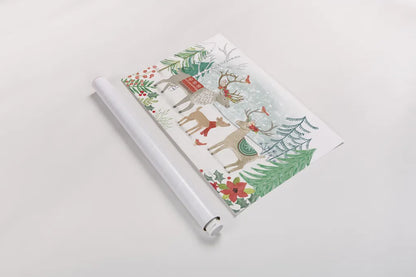 Reindeer Jubilee I by Mary Urban. shown as a rolled paper print. Available as archival giclee rolled canvas, fine art paper, or poster print. SKU 57102i.