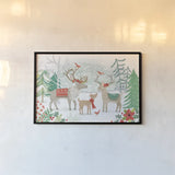 Reindeer Jubilee I by Mary Urban. shown as a paper print in a black flame. Available as a archival giclee rolled canvas, fine art paper, or poster print. SKU 57102i.