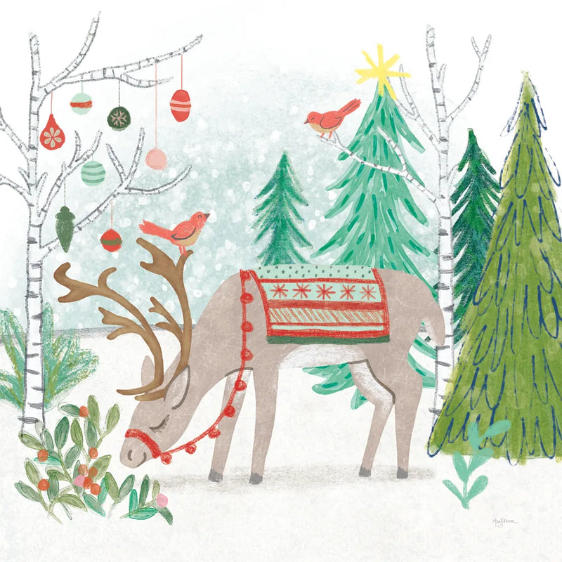 Reindeer Jubilee III by Mary Urban. SKU 57104a. Archival Giclee Fine art print for wall decor.