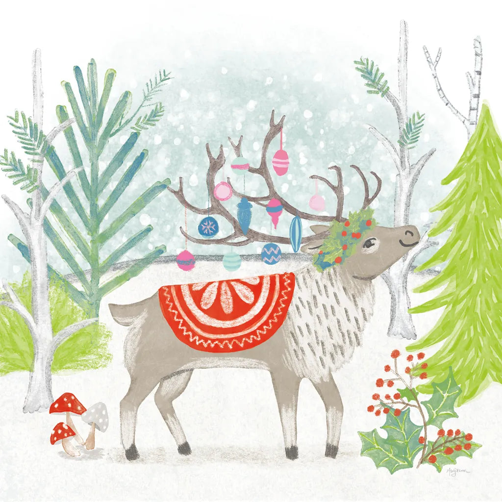 Reindeer Jubilee IV Bright by Mary Urban. SKU 65291a. Archival Giclee Fine art print for wall decor.