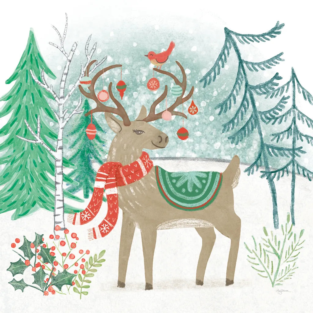 Reindeer Jubilee V by Mary Urban. SKU 57106a. Archival Giclee Fine art print for wall decor.