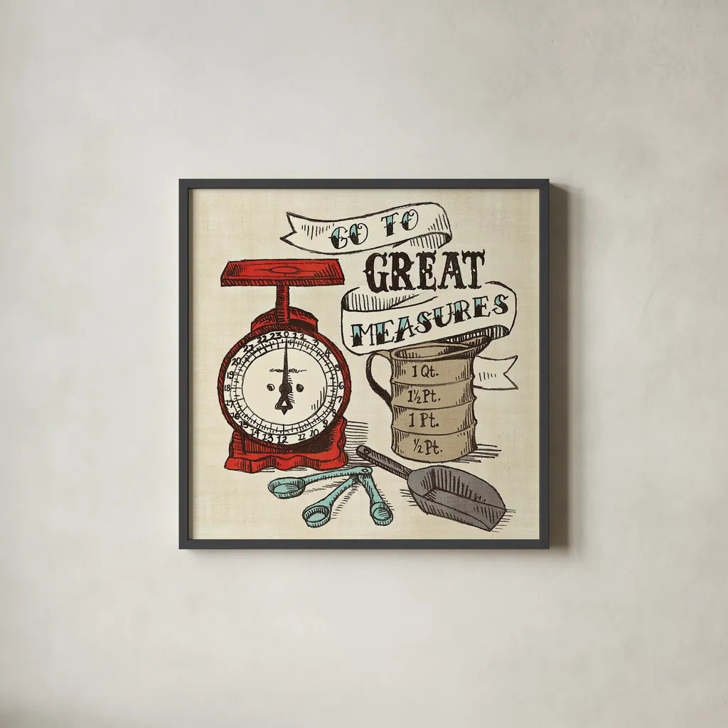 Retro Bakery Blue I by Mary Urban. Shown in a sleek black glass frame for a contemporary gallery look. Available as an archival giclee rolled canvas, fine art paper, or poster print. SKU 17924a.