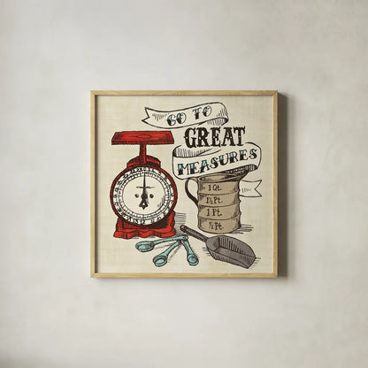 Retro Bakery Blue I by Mary Urban. Shown in a natural wood glass frame for a timeless modern aesthetic. Available as an archival giclee rolled canvas, fine art paper, or poster print. SKU 17924a.