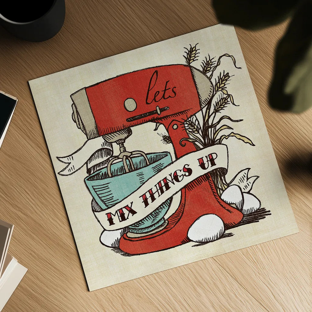 Retro Bakery Blue II by Mary Urban. Shown as a detailed flat fine art print, highlighting archival giclee quality. Available as an archival giclee rolled canvas, fine art paper, or poster print. SKU 17925a.