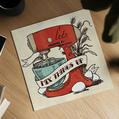 Retro Bakery Blue II by Mary Urban. Shown as a detailed flat fine art print, highlighting archival giclee quality. Available as an archival giclee rolled canvas, fine art paper, or poster print. SKU 17925a.