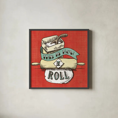 Retro Bakery Blue III by Mary Urban. Shown in a sleek black glass frame for a contemporary gallery look. Available as an archival giclee rolled canvas, fine art paper, or poster print. SKU 38651a.