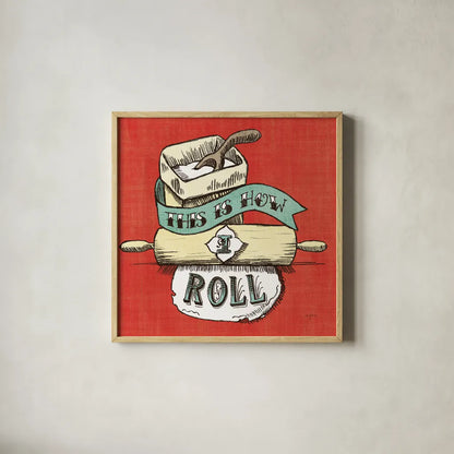 Retro Bakery Blue III by Mary Urban. Shown in a natural wood glass frame for a timeless modern aesthetic. Available as an archival giclee rolled canvas, fine art paper, or poster print. SKU 38651a.