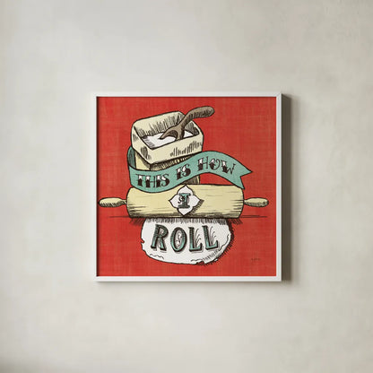 Retro Bakery Blue III by Mary Urban. Shown in a crisp white glass frame for a clean and minimalist style. Available as an archival giclee rolled canvas, fine art paper, or poster print. SKU 38651a.