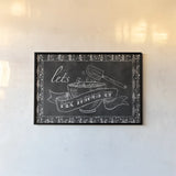 Retro Bakery Chalk - Lets Mix Things Up by Mary Urban. shown as a paper print in a black flame. Available as a archival giclee rolled canvas, fine art paper, or poster print. SKU 39125i.