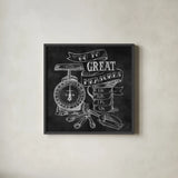 Retro Bakery Chalk I by Mary Urban. Shown in a sleek black glass frame for a contemporary gallery look. Available as an archival giclee rolled canvas, fine art paper, or poster print. SKU 19849a.