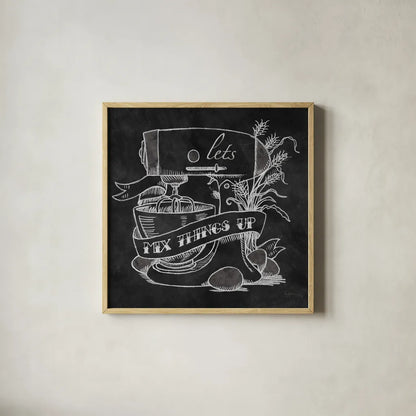 Retro Bakery Chalk II by Mary Urban. Shown in a natural wood glass frame for a timeless modern aesthetic. Available as an archival giclee rolled canvas, fine art paper, or poster print. SKU 19850a.